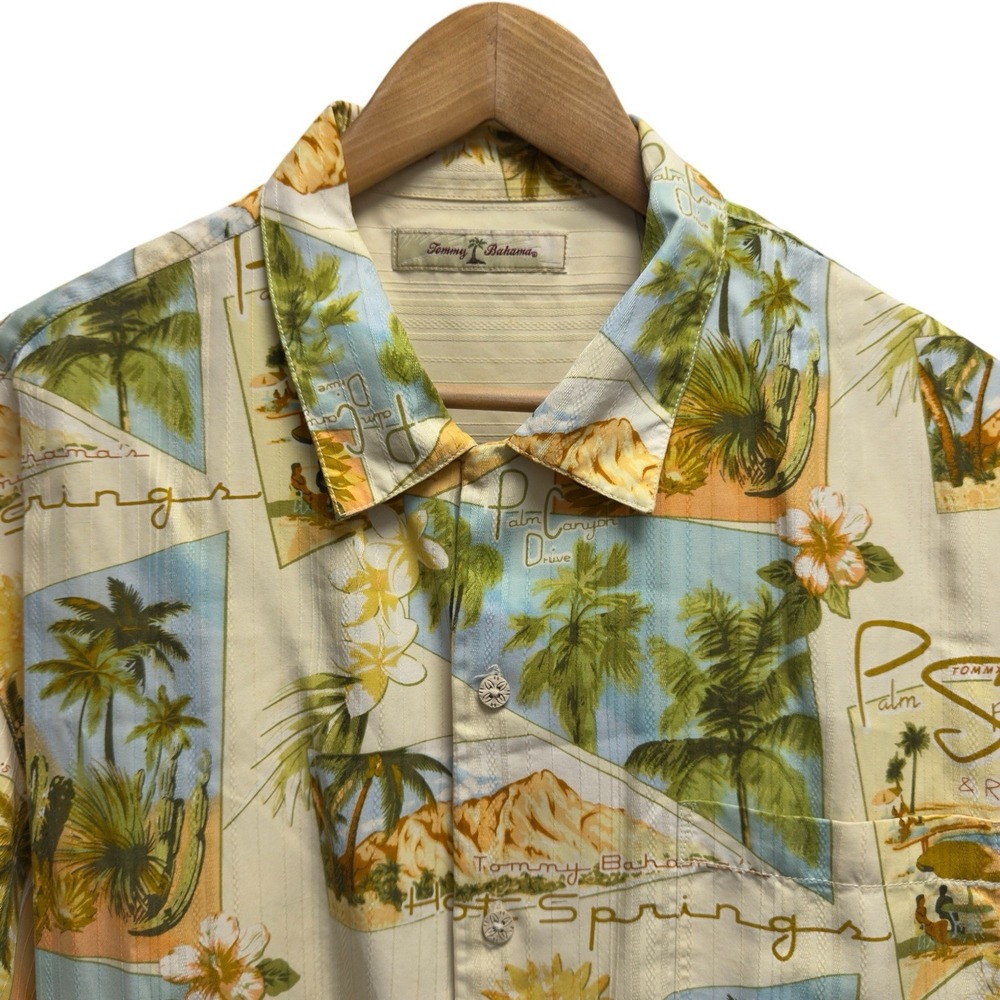 Tommy Bahama Men's Sz Large Palm Springs Yellow Hawaiian Silk Camp S/S Shirt euc